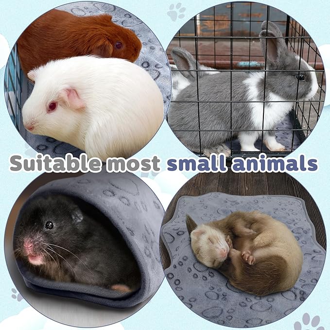 Reginary 4 Pcs Waterproof Guinea Pig Blankets Washable Small Animal Fleece Bedding Absorbent Guinea Pig Cage Liners Reusable Pet Pee Pad Sleep Mat for Hamster Ferret(Adorable Paw,24 x 16 Inch)