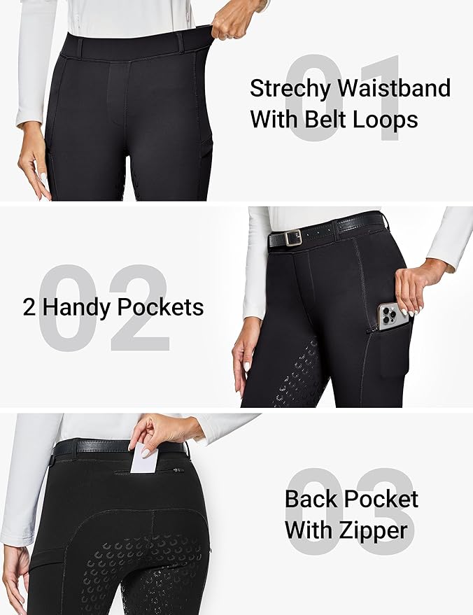 FitsT4 Sports Women's Winter Horse Riding Pants with Zipper Pockets Full Seat Riding Tights Fleece Lined Equestrian Breeches