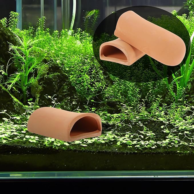 Amosfun Aquarium Tank Decoration Pottery Fish Hiding Shelter Breeding Cave for Shrimp Goldfish 2 x 4.7 x 1.6 Inch, 2 Pack