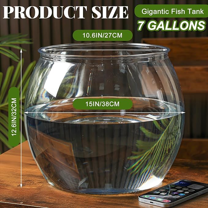 Geelin 7 Gallon Plastic Fish Tank Large Bowl Shatterproof with Crystal Clear Clarity for Terrarium, Flower Vase Centerpiece Gift for Fish Lovers(Round)