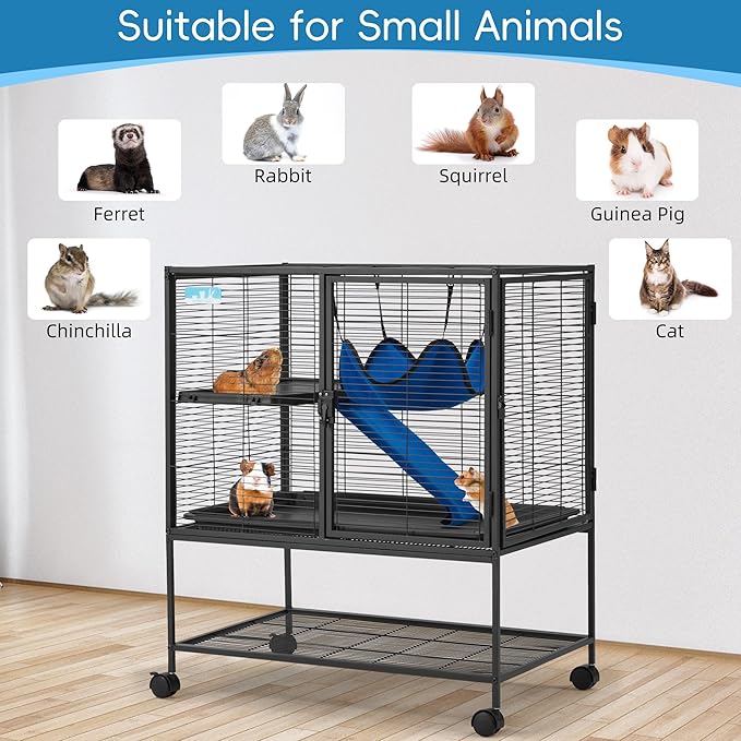 HABUTWAY 36.5''H Large Metal Rolling Ferrets Cage, 2-Tiers Small Animal Cages, Cage for Rats/Chinchillas, 0.5'' Bar Spacing for Ferret,Small Animal Cage w/Removable Ramp & Platform