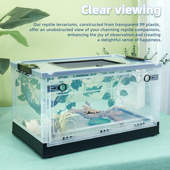 Big Foldable Reptile Terrariums, Snake Tanks, and Enclosures for Bearded Dragons, Iguanas, Lizards, Crested Geckos -Clear Views, High-Temperature Resistant Iron Mesh Ventilation (Black, 22'')