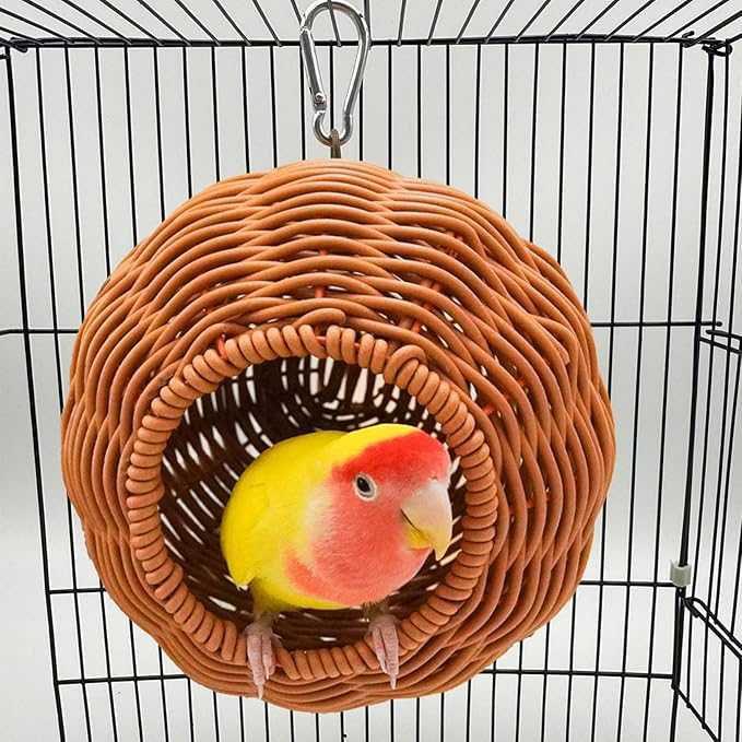 Rattan Bird Nest for Cage，Hanging Parrot Breeding Nesting House Washable Soft Lay Warm Sleep Hut Bird Cage Accessories for Cockatiels Budgerigars Finches Canaries