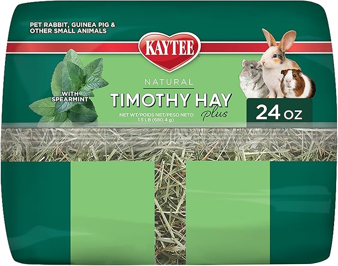 Kaytee All Natural Timothy Hay Plus Mint for Guinea Pigs, Rabbits & Other Small Animals, 24 Ounce