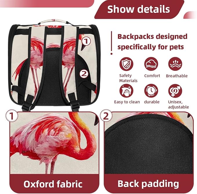 Color Flamingo (1) Cat Backpack Carrier, Breathable Cat Carrier Large Space Bubble Pet Backpack for Kitty Small Dog
