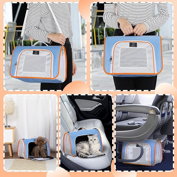 A4Pet Cat Carriers Dog Carrier Pet Carrier, TSA Airline Approved Small Dog Carrier for Cats Dogs Puppies (Up to 15lbs), Washable Soft-Sided Collapsible Travel Puppy Carrier