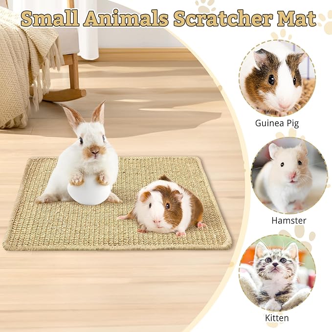 kathson Rabbit Scratching Pad 2 Pcs Natural Sisal Bunny Scratch Mat, Small Animals Nail Scratcher Guinea Pigs Grinding Claw Rug Pet Cage Flooring for Biting Sleeping Nesting (15.75 * 11.8 in)