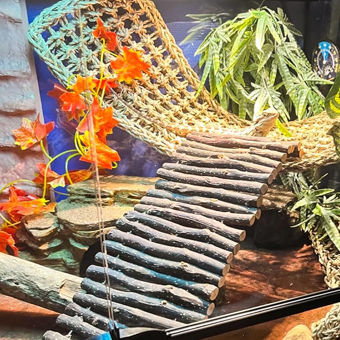 Grddaef Bearded Dragon Tank Accessories, Reptile Hideout Bridge Climbing Plants & Jungle Vines and Leaves Terrarium Decoration for Lizard Frog Snake Gecko Crab Chameleon