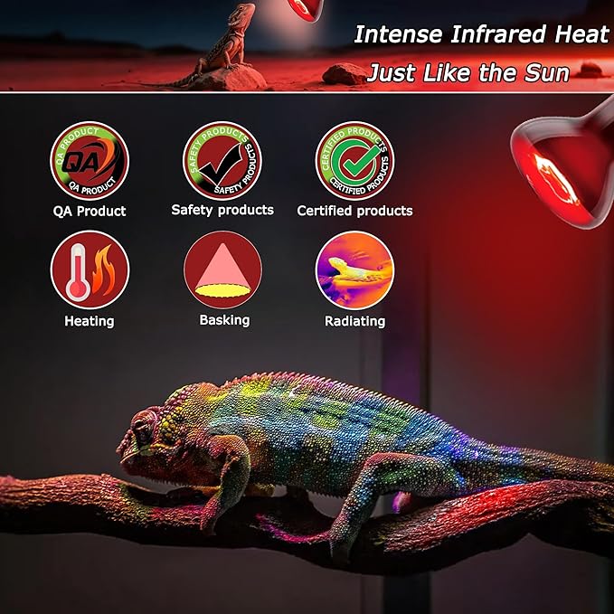 Reptile Red Heat Bulb 75W – Infrared Night Lamp for Lizards and Snakes, 2000H Lifespan, E26 Socket