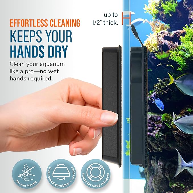 Flipper Cleaner Float - 2-in-1 Floating Magnetic Aquarium Glass Cleaner - Fish Tank Cleaner - Scrubber & Scraper Aquarium Cleaning Tools - Floating Fish Tank Cleaner, Standard