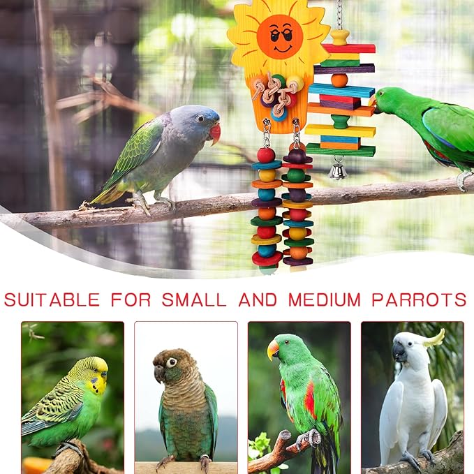 Set of 3 Natural Wood Parrot Toys - Ideal for Small & Medium Parrots. Safe & Durable Chew Toys Promote Mental Stimulation & Beak Health. Handcrafted Bird Toys for Enriching Playtime