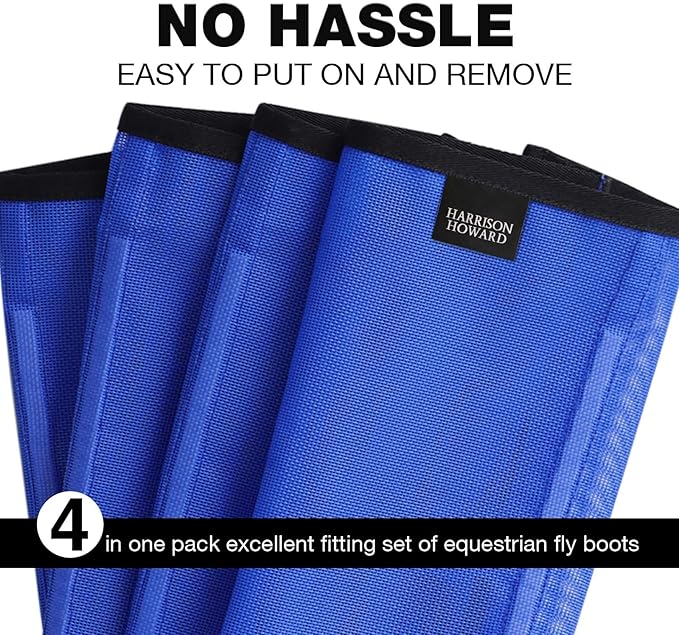 Harrison Howard Loose-Fitting Horse Fly Leggings Breathable, Tear-Resistant Fine Mesh Leg Guards Stay-on Comfortable Fly Boots (Set of 4) Blue Yearling