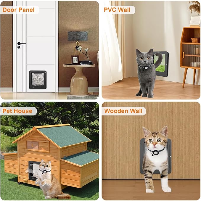 Smart Cat Door with 3 Collar Sensor, RFID Cat Door Collar Activated with Remote Control, 4 Way Locking Cat Flap Automatic Pet Door (Black)