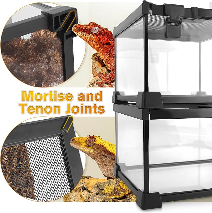 Mini Reptile Glass Terrarium Vivarium 12'' x 12'' x 12'' Full View Tank Small Amphibians Glass Habitat Cage with Feeding Slot & Box Lock Buckle