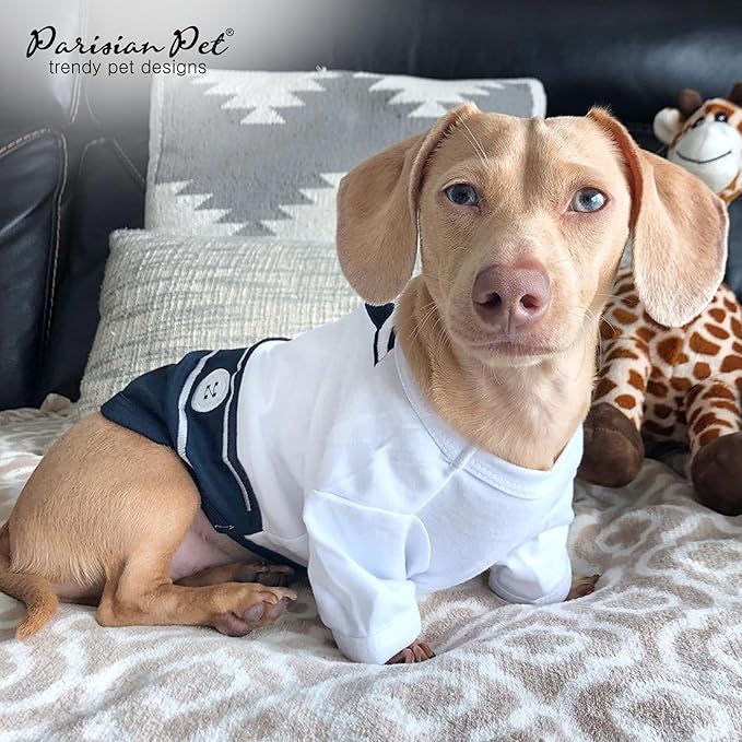 Parisian Pet Sailor Dog Costume - Embroidered Sleeved Dog Shirt - 100% Cotton & Polyester - Blue & White - XL
