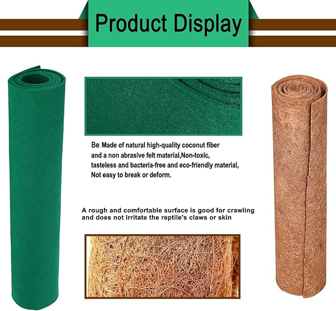 PINVNBY Reptile Carpet, 2 Sheets Lizard Terrarium Mat,Natural Coconut Fiber Substrate Bedding Habitat Liner Pads for Bearded Dragon Snake Bedding Gecko Tortoises Tortoise Chameleons