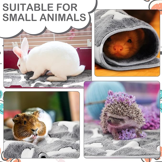 Reginary 4 Pcs Waterproof Guinea Pig Blankets Washable Small Animal Fleece Bedding Absorbent Guinea Pig Cage Liners Reusable Pet Pee Pad Sleep Mat for Hamster Ferret (Gray Bones,24 x 16 Inch)