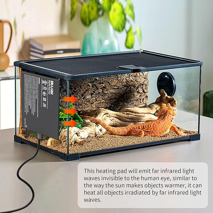 Reptile Heating Pad 8" X 12" with Temperature Adjustable Controller Knob, 16W Terrarium Heating Mat for Reptiles Amphibians Hermit Crab Snake Lizard Turtles Lizards (8"X 12" with Adjust Knob)