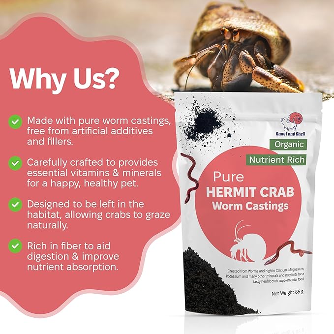 Snout and Shell Organic Pet Hermit Crab Greensand Food Supplement & Worm Castings (Worm Castings) 85 Grams