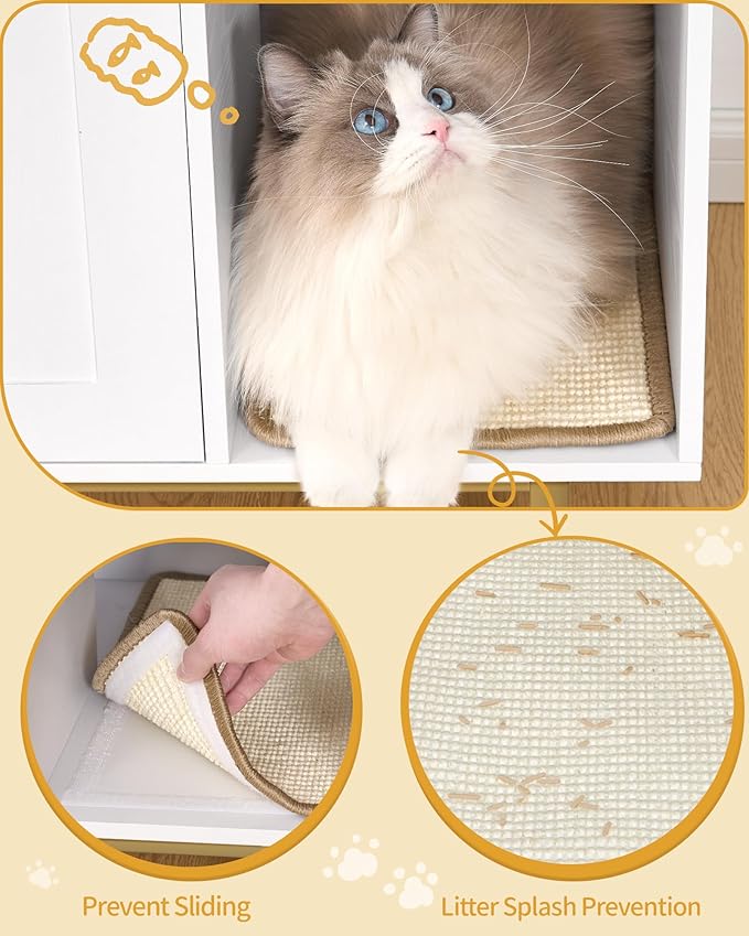 Cat Litter Box Enclosure Enclosed, Hidden Litter Box Cabinet Furniture with Storage, Wooden Indoor Cat House Large, Modern End Table for Living Room Entryway, White and Gold 01503GCLB