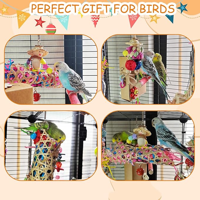 6PCS Bird Parakeet Cockatiel Toys - Foraging Shredder Box, Hanging Toys, Love Bird, Parrot, Tiger Skin Parrot Accessories