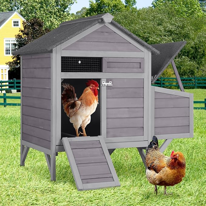 Chicken Coop for 1-2 Chickens - Outdoor Wooden Hen House with Expandable Run & Pull-Out Tray Poultry Duck,Quail Habitat