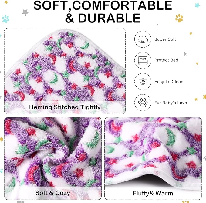 Reginary 4 Pcs Waterproof Guinea Pig Blankets Washable Small Animal Fleece Bedding Absorbent Guinea Pig Cage Liners Reusable Pet Pee Pad Sleep Mat for Hamster Ferret(Moon Star Pattern,24 x 16 Inch)