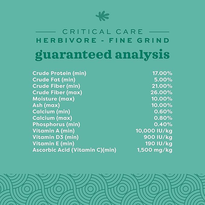 Oxbow Critical Care Herbivore, Fine Grind, Emergency Rabbit & Guinea Pig Food, Made with Timothy Hay, Natural Papaya Flavor, Veterinary Formula, Assist Feeding Formula for Pets, 100 gram bag