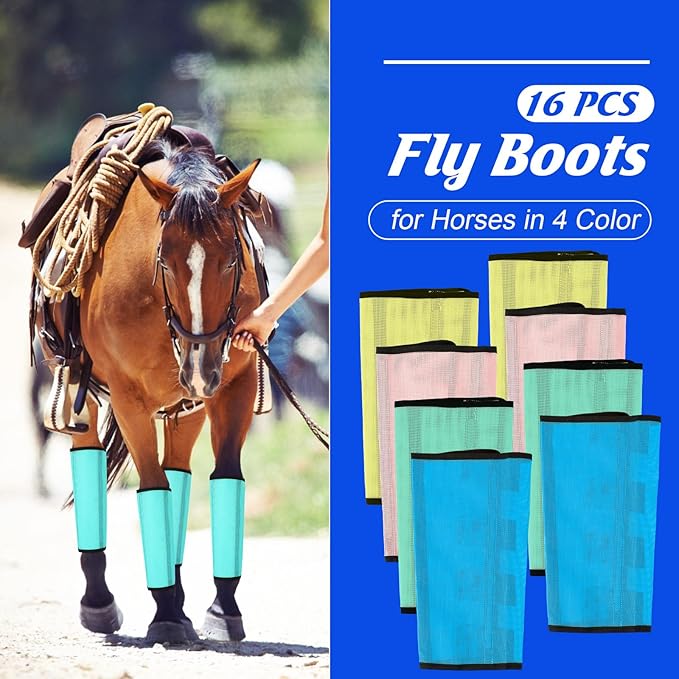 Set of 16 Mesh Fly Boots for Horse Breathable Mesh Horse Boots Protective Horse Leg Wraps Horse Leggings for Preventing Flies and Mosquitoes Bites