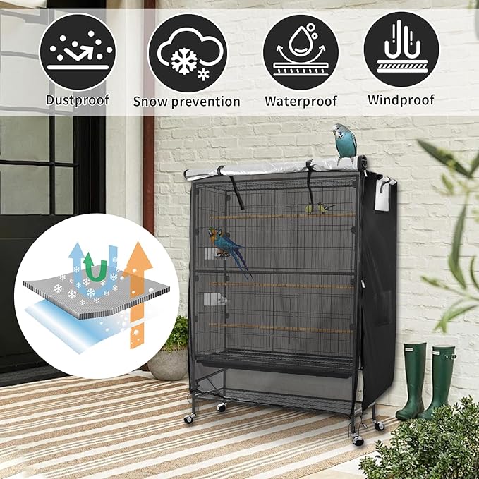 Bird Cage Covers for Night,38”L×23”W×51”H,420D Fabric Washable Waterproof Large Dust Pet Birdcage Breathable Warm Protection Cover,Distraction and Light Eliminator for Winter,Cats,Mink(with Mesh)