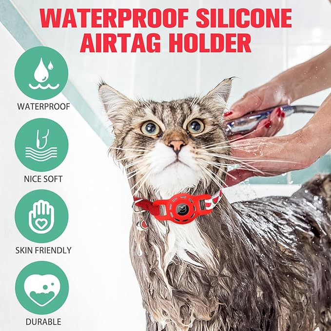BINGPET AirTag Cat Collar with Bells, Upgraded Safety Elastic Cat Collar with Airtag Cat Collar Holder, Anti-Lost Cat Collars for Cats, Anti-Suffocation Kitty Puppy Collars
