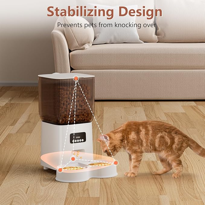 Automatic Cat Feeder, 5L Timed Cat Food Dispenser with Dual Power Supply, Pet Feeder up to 9 Meals per Day for 2 Cats, Automatic Pet Feeder for Small Dogs Indoor(Botton)