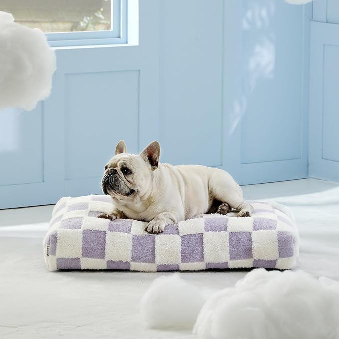 LE SURE Dog Beds Medium Size-Thick Shredded Chopped Foam Pet Bed Indoor with Removable Cover, Cute Modern Fuzzy Plush & Anti Slip Bottom, Purple