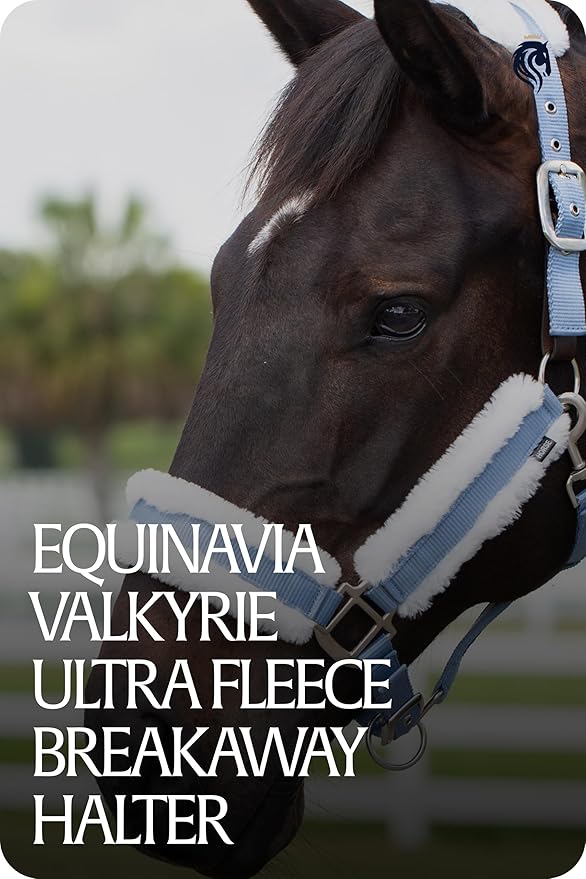 Equinavia Valkyrie Ultra Fleece Breakaway Horse Halter | Padded Fleece Adjustable Safety Halter with Nylon Webbing - Forever Blue/White - Warmblood