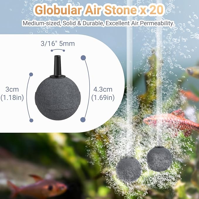 20 Pack 1.18 Inch Aquarium Air Stones, Long Lasting Aerator Oxygen Diffuser Aquarium Bubble Stone, Air Pump Accessories for Aquariums, Fish Tanks, Hydroponics, Ponds