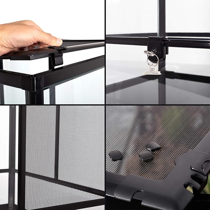 REPTI ZOO 24" x 18" x 36" Reptile Tall Glass Terrarium Rainforest Habitat Double Hinge Door with Screen Ventilation 67 Gallon Reptile Terrarium Easy Assembly