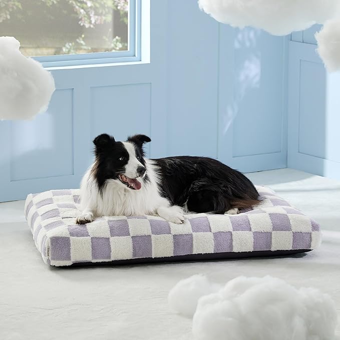 LE SURE Large Dog Beds-Thick Shredded Chopped Foam Pet Bed Indoor with Removable Cover, Cute Modern Fuzzy Plush & Anti Slip Bottom, Purple