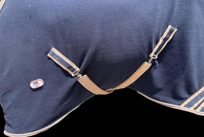 Majestic Ally Anti Pill Fleece Horse Blanket/Sheet with Silver Braided Rope (Navy, 70)