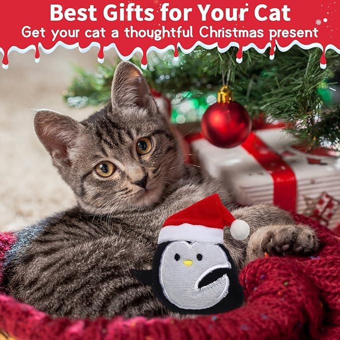 8 Pieces Christmas Cat Toys Catnip Toys Cat Chew Bite Resistant Toys Cat Plush Santa Claus Snowman Tree Toys for Christmas Holiday Cat Lover Gift