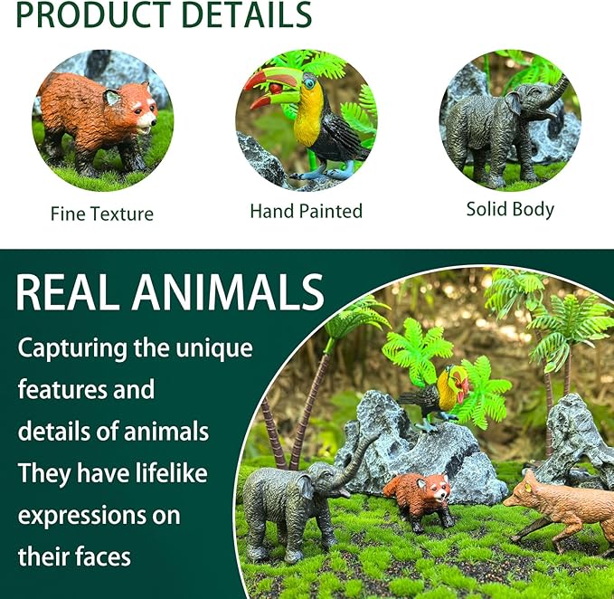 EOIVSH 16pcs Forest Animal Figures, Plastic Jungle Wild Animal Toys Figurines, Toy Figures & Playset Gift for 3 4 5 6 7 Boys Girls, Cake Topper