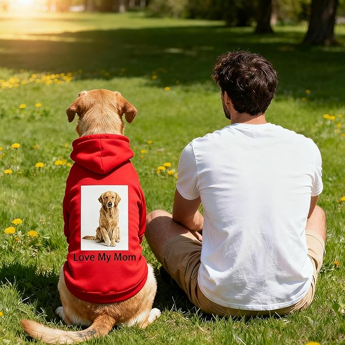 Custom Dog Hoodie, Personalized Sweatshirt with Photo Text Name Logo, Customized Hooded Sweater for Small Medium Large Dogs & Cats (Red, XXX-Large)