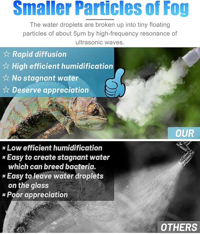 Reptile Fogger Humidifier Fog Machine Mister with 4L Visible Tank，with Dry-Run Protection Compatible with All Terrariums and Enclosures, Ideal for Reptiles/Amphibians/Plants/Herps/Vivarium/Moss