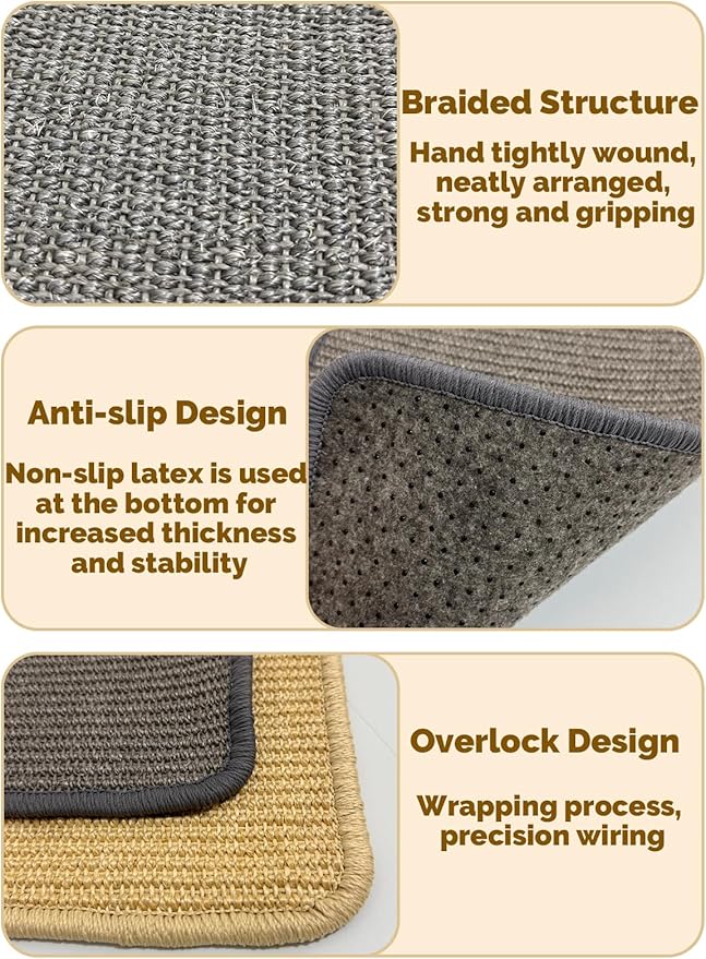 Lagre Rabbit Scratching Pad 2 Pack Natural Sisal Bunny Scratcher Mat Bunny Scratch Foot Pad Small Animal Grinding Claw Pad Rug for Guinea Pigs Chinchillas (Gray)