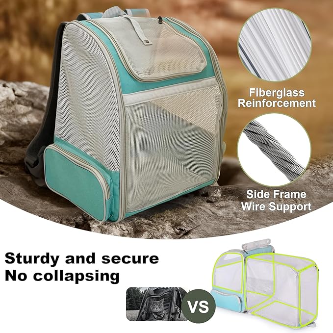 halinfer Backpack to Carry Cat and Small Puppy up to 16 Pounds, Breathable Pet Carrier to Transport Kitten Rabbit to Vet Visit Bag, Airline Approved Collapsible Expandable Black
