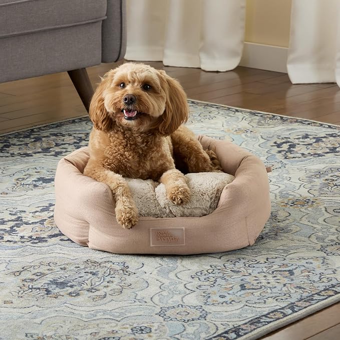 TOWN & COUNTRY EVERYDAY CuddleTown Faux Linen Comfy Cozy Cuddler Pet Bed, Supportive & Calming, Non-Slip Bottom, Machine Washable Cover, Blue, Small 22"x20"x7"