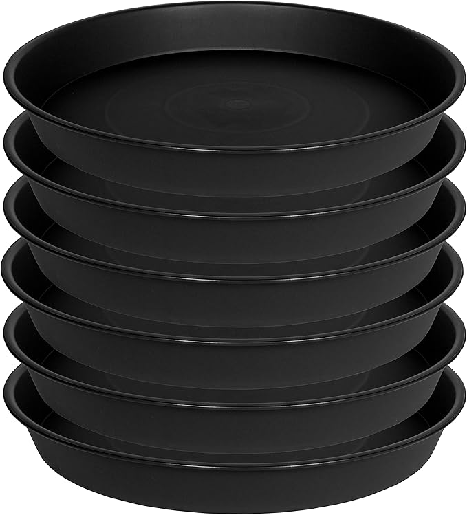 2 Pack of 10 inch Plant Saucer Gray, Heavy Duty Plastic Plant Saucer 10 inch Round, Durable Plant Tray for Pots, Plant Saucers for Indoors, Plant Trays for Planter 9"/10" (10", Black)