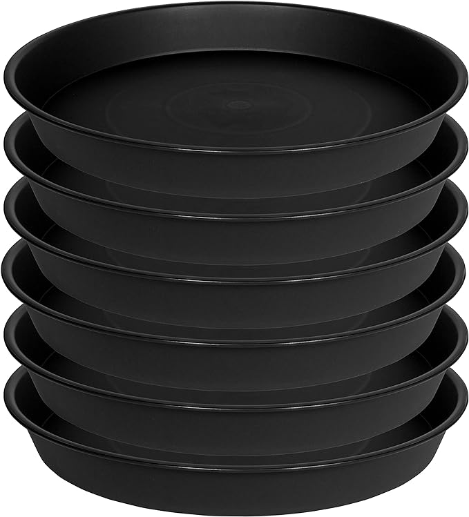 6 Pack of 7 inch Plant Saucer, Heavy Duty Plastic Plant Water Tray 7 inch Round, Flower Plant Saucers for Indoors No Holes, Plant Dishes Saucer for Planter 7"/8" (7", Black)