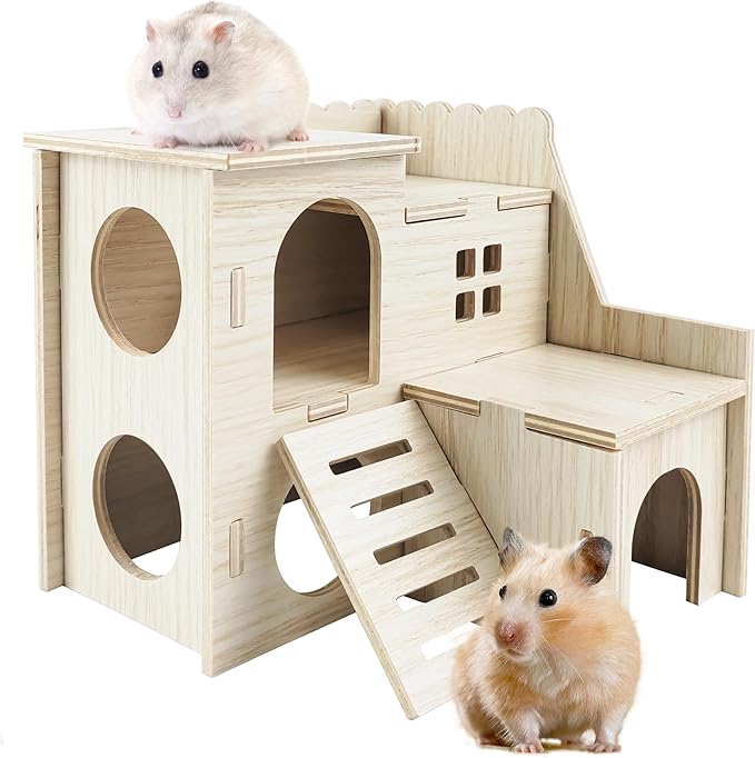 Hamster House, Tiny House with Slide House, Double-Decker Hut, Hamster Cage Accessories, Small Animal Habitat Decor for Small Hamster
