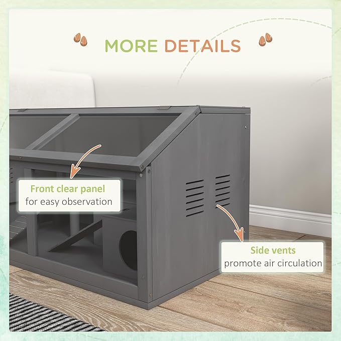 PawHut Wooden Hamster Cage, Hamster Habitat, Small Animal Cage Playhouse for Gerbils Mice with Suspension Bridge, Ladders, Openable Top, Hut, 33.5" x 18" x 17"