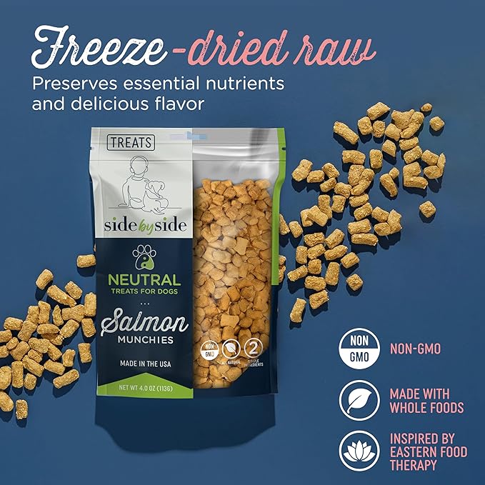 Side by Side Salmon Munchies - Neutral Freeze-Dried Training Treats - Ideal Dog Training Treats, Snack or Reward - Single Whole Raw Ingredient, Free of Artificial Additives - USA Made (4oz, Pack of 2)